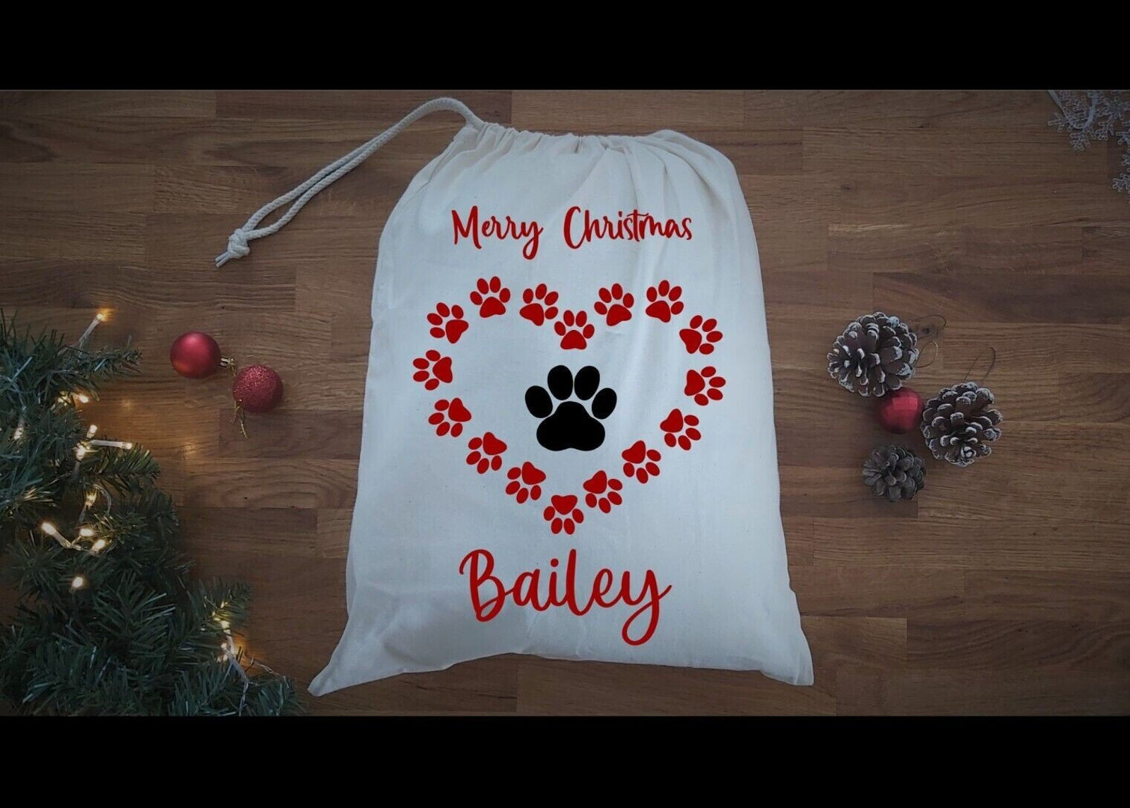 Pet Dogs Bones Santa Sack Personalised 1st Christmas Present Xmas Stocking Gift