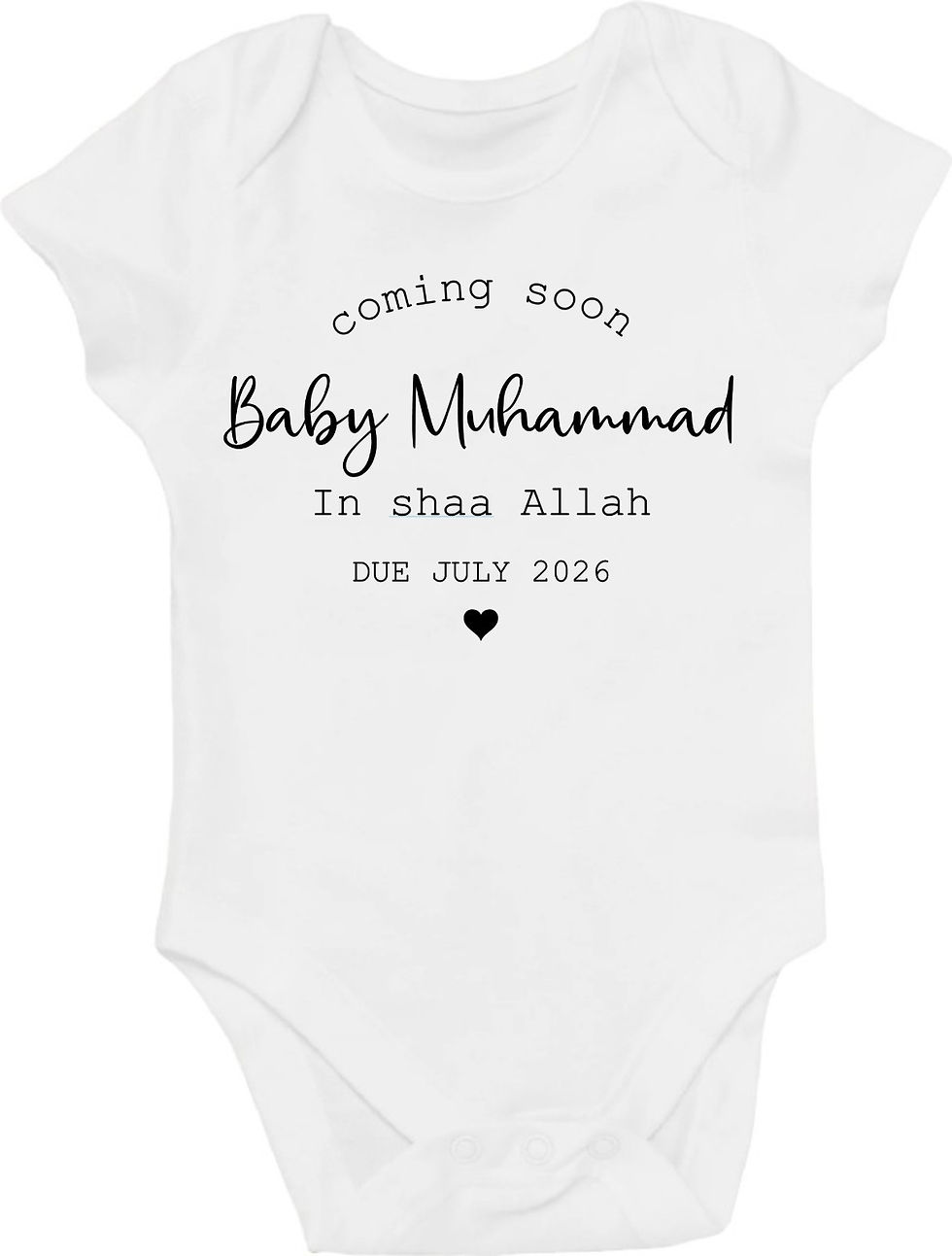 Thumbnail: Personalised Insha’Allah Muslim Baby Vest Custom Name Islamic Bodysuit – Newborn