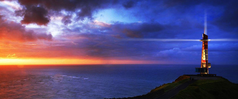 Panoramic view of the lighthouse in a sunset