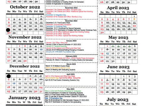 School Calendar for AY 2022-2023