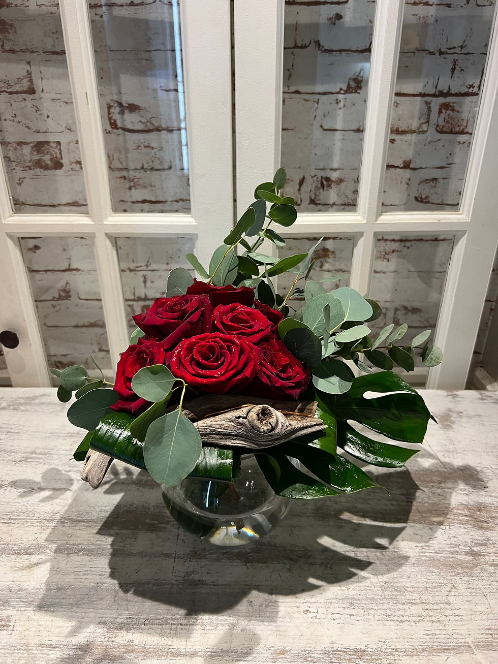 Miniature : Roses en vase boule.