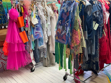 Miami artist studio at Fountainhead, covered in murals and original handmade fashion design, by Pangea Kali Virga.