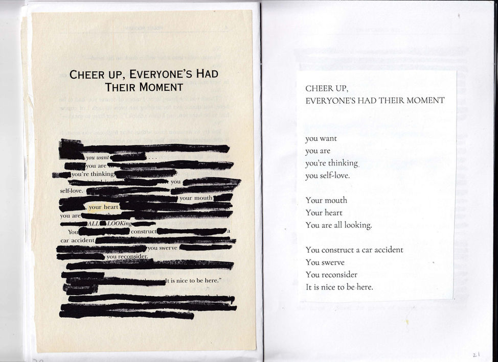 Scanned book pages of black out poetry by Miami artist Pangea Kali Virga and poet Nico Hough.