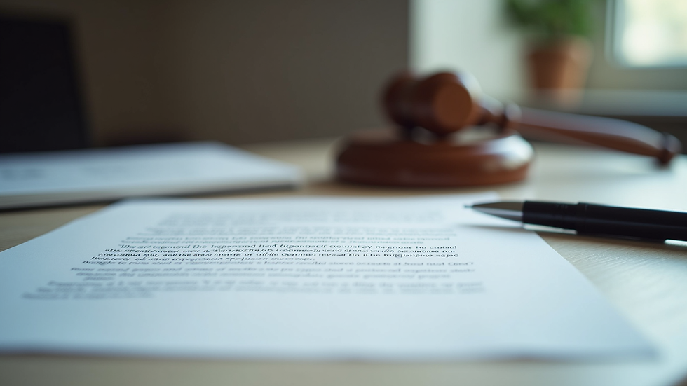 Close-up view of a legal document on a desk