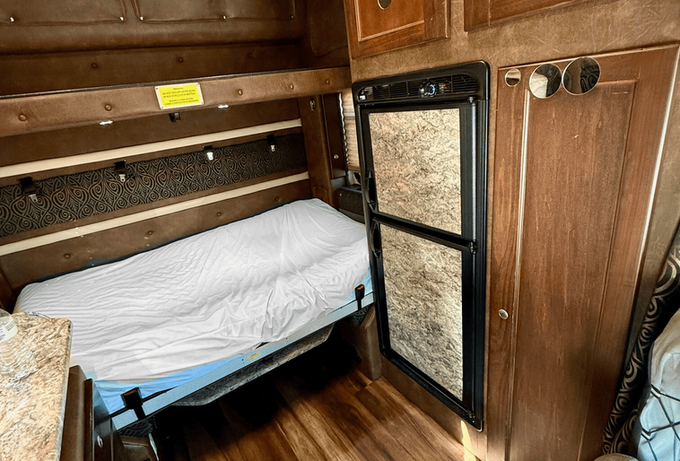 Inside a custom sleeper of an expediter truck. 