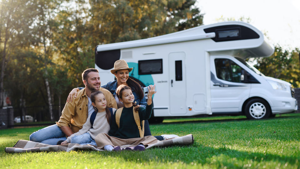 family on vacation with an rv