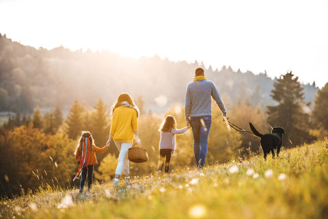 Young family two small children and dog