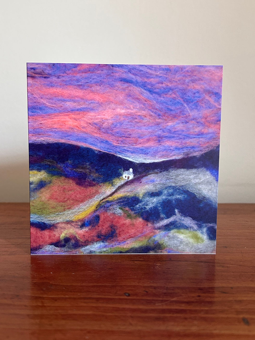 felted wool art sunset greeting card