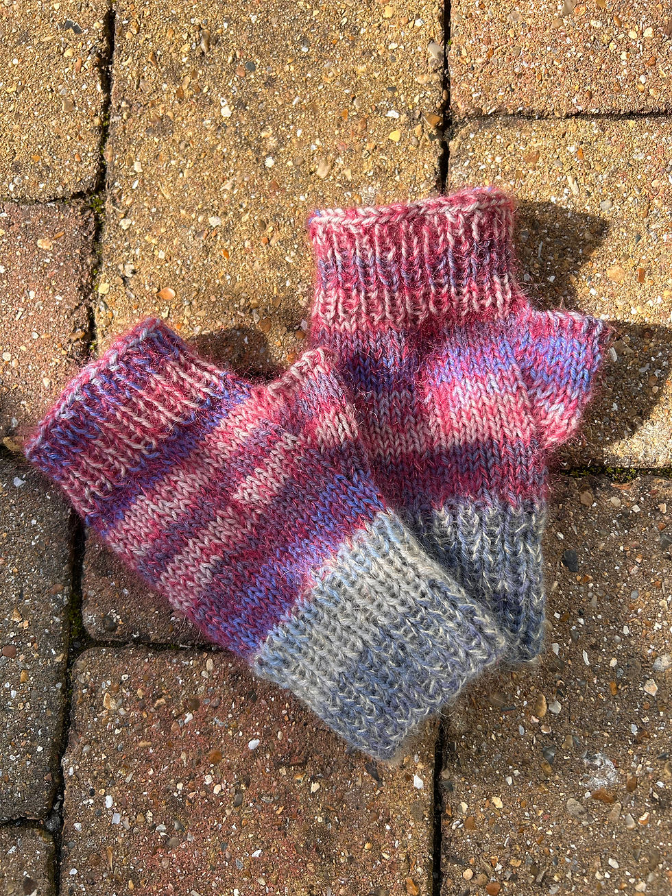 soft wristwarmer mittens in pink and blue wool handmade