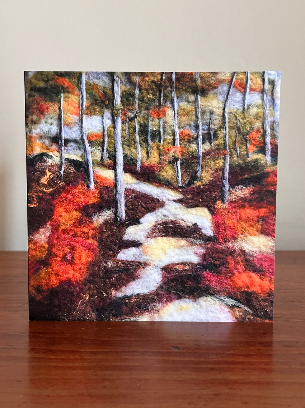 wool art landscape of a forest walk