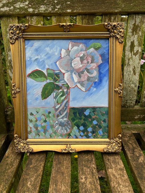 Thumbnail: Rose in  a crystal vase -acrylic painting