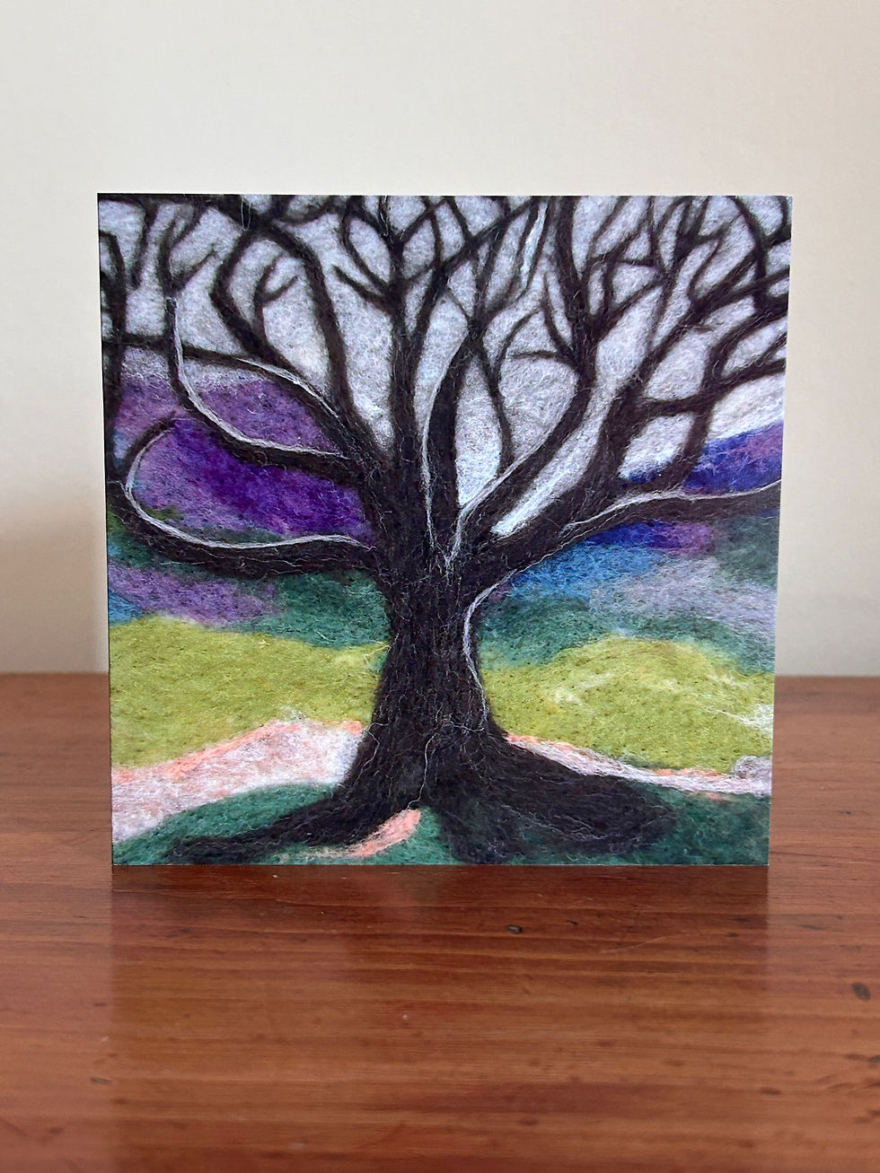 lonesome tree wool art needle felted image greeting card