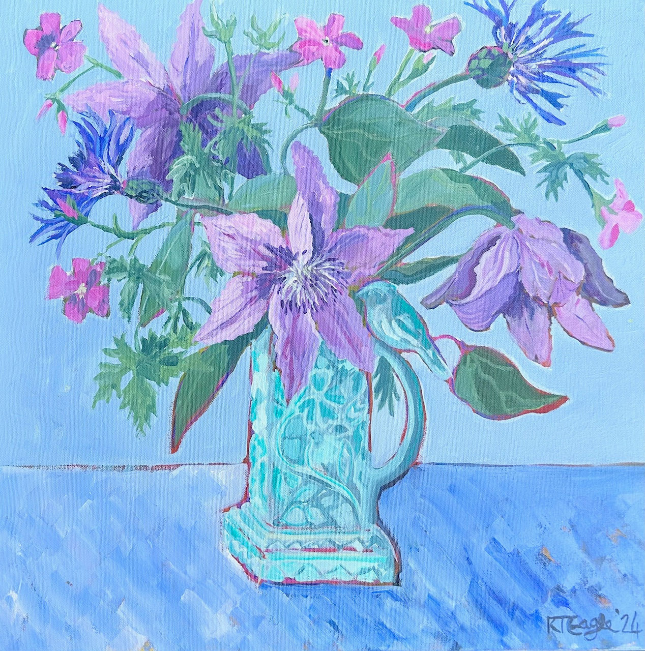 Clematis bouquet acrylic painting on canvas