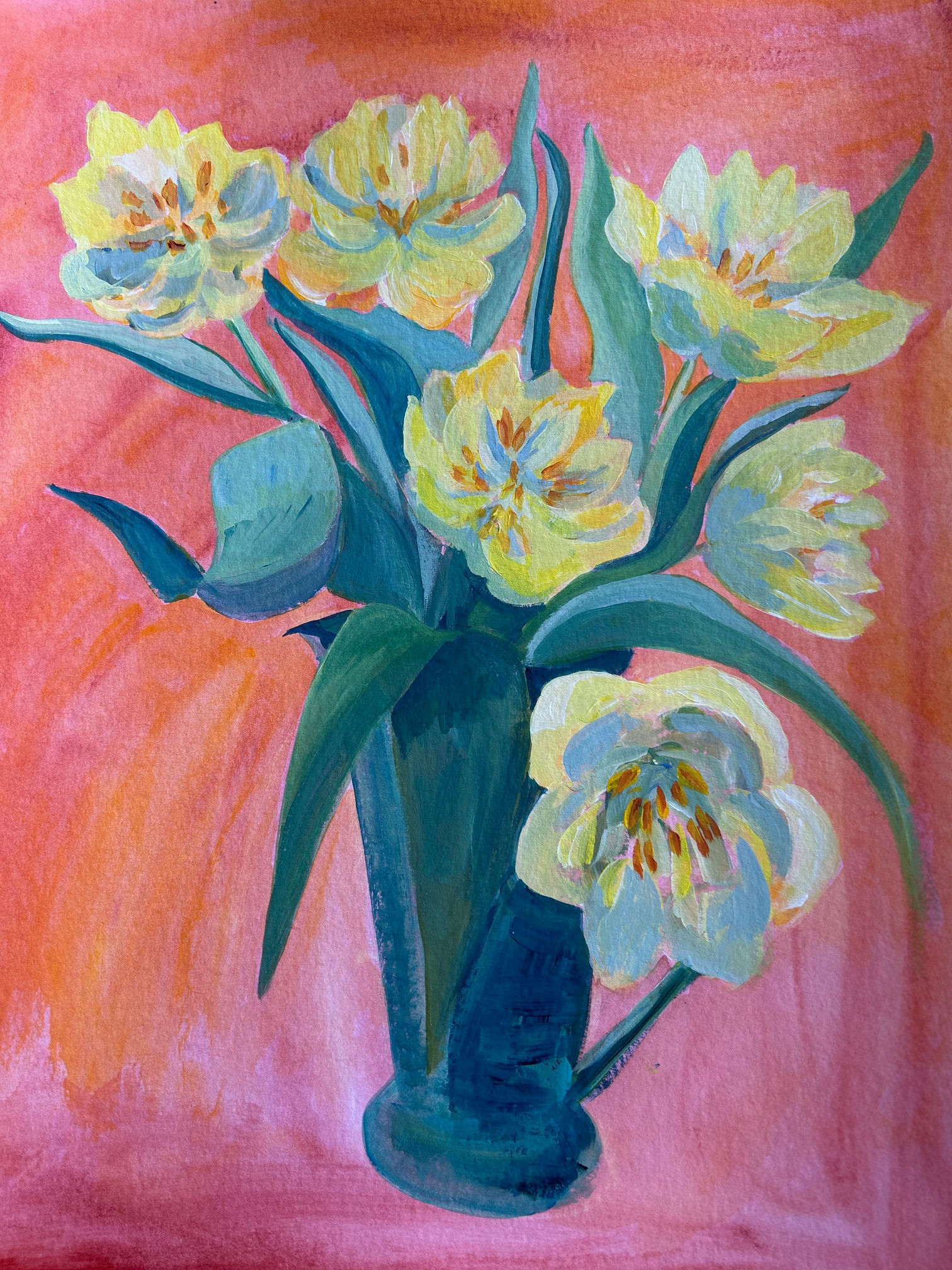  Yellow tulips 3 -original acrylic painting on paper
