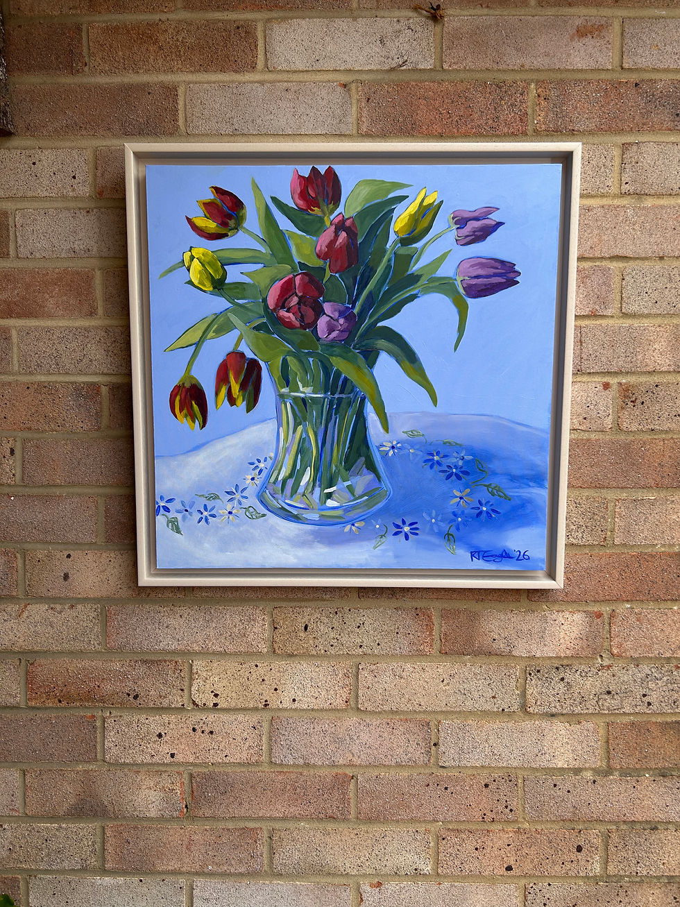 tulip blues still life painting