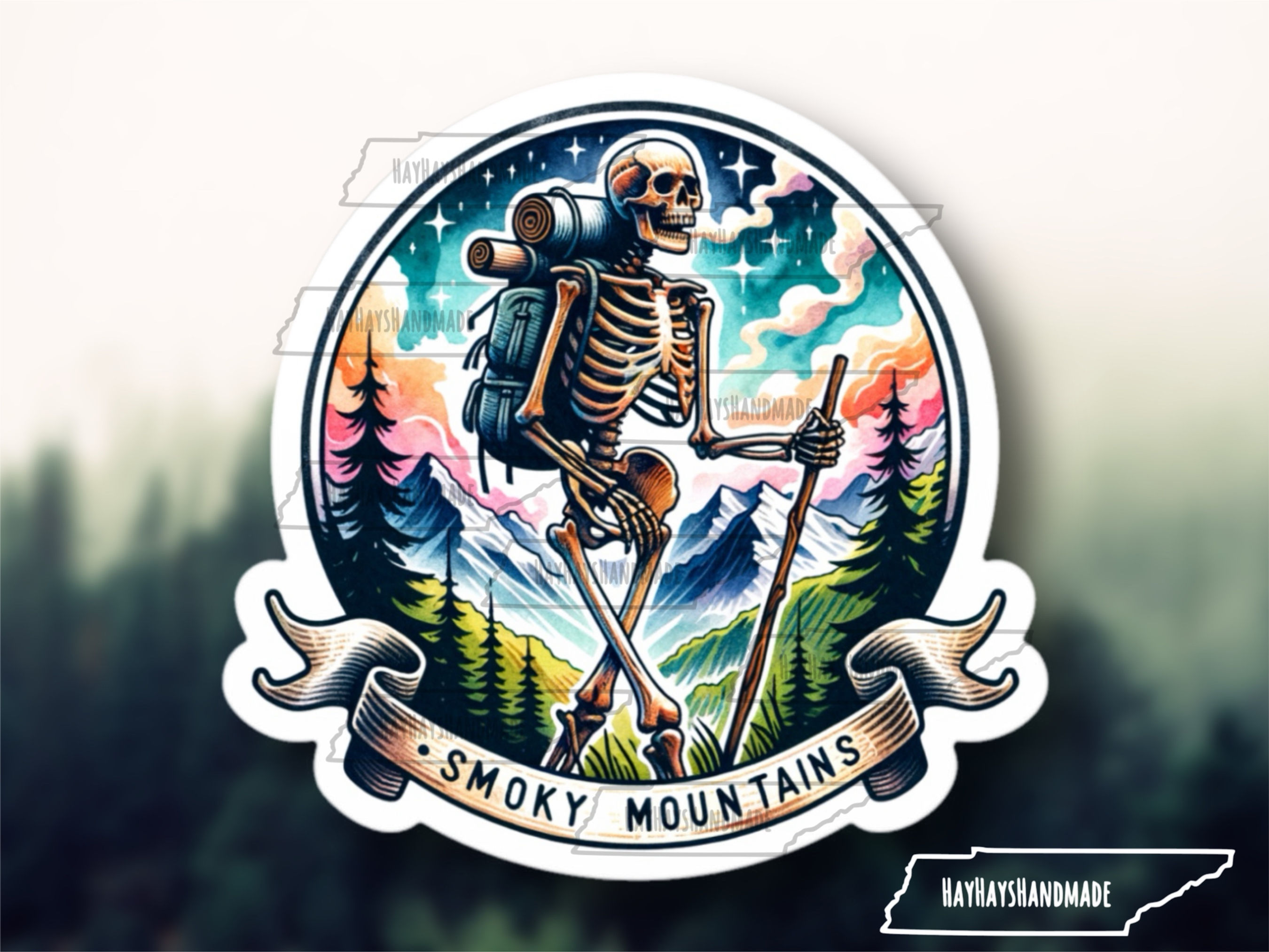 Smoky Mountains Skeleton Hiking Sticker