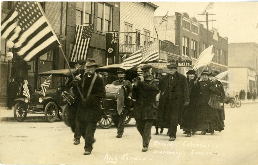 "Bemidji Celebrates Germany's Surrender." Courtesy of the Beltrami County Historical Society Archives.