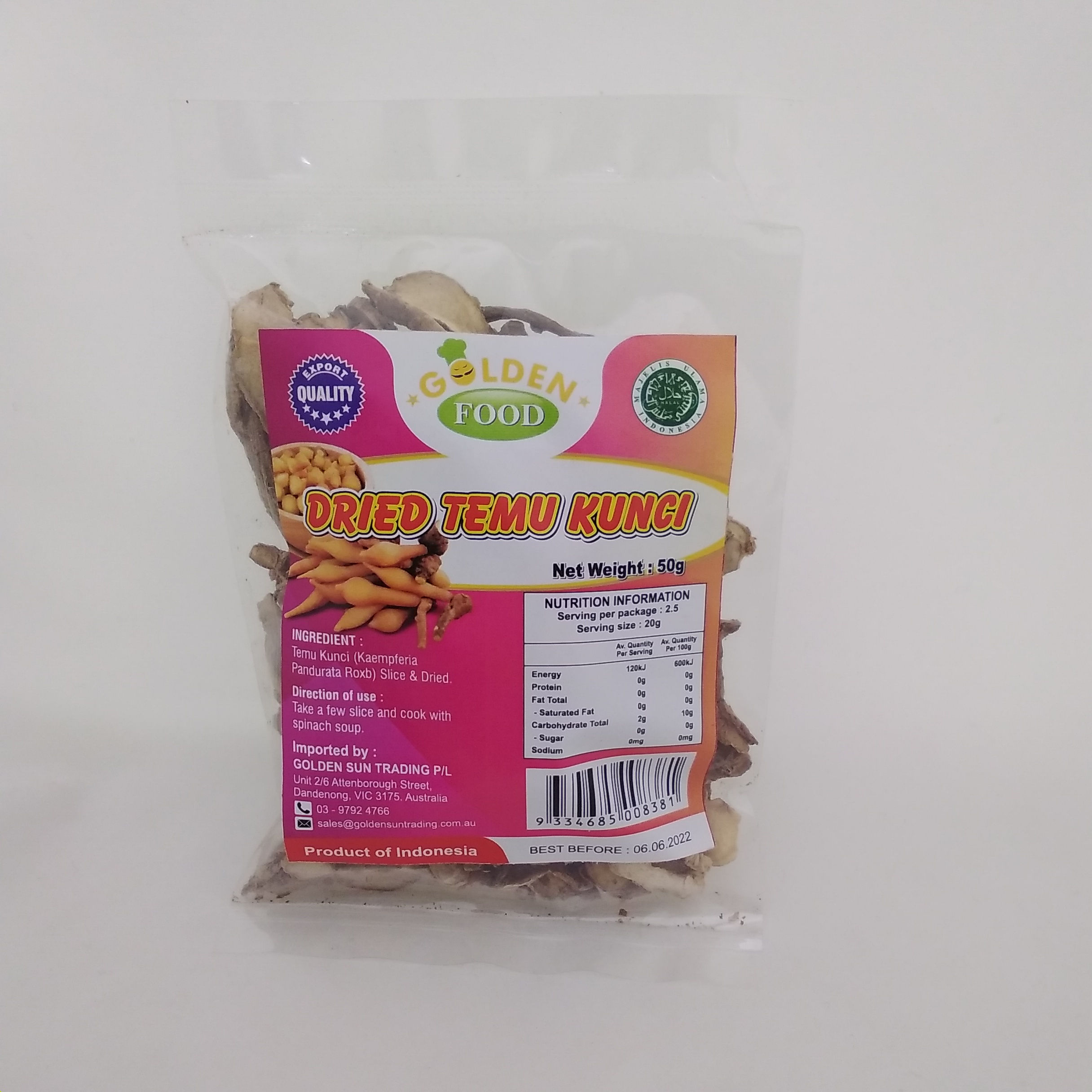 GOLDEN FOOD Dried Kaempferia Pandurata Roxb 20x50g (Temu Kunci)