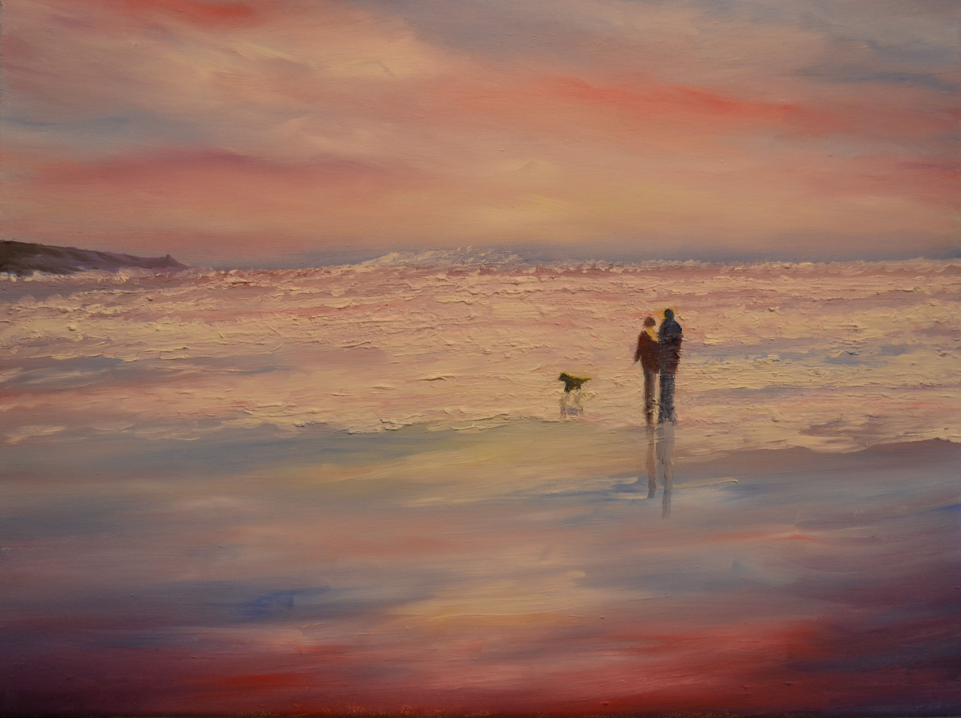 Pink sky at Harlyn Bay in Cornwall 50x40cm