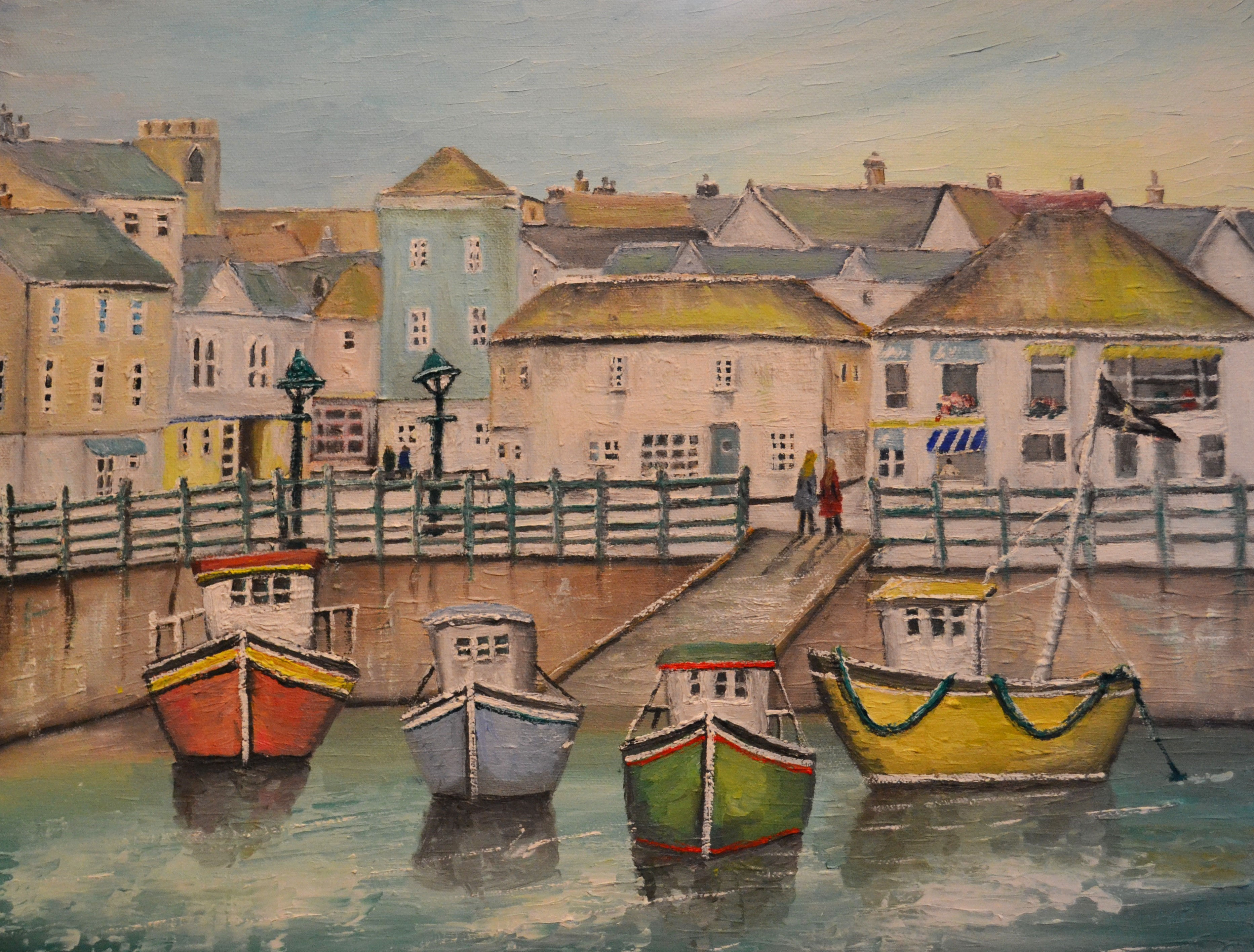 Morning calm in Padstow harbour, Cornwall, 35x46cm oil painting