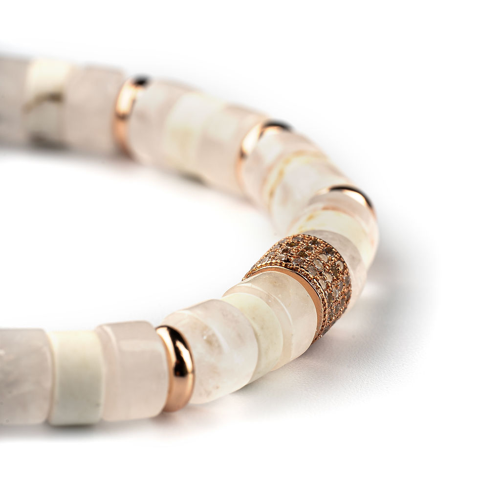 Thumbnail: Rocksology | White Jade & White Fossil Heishi Bracelet — Natural Stones