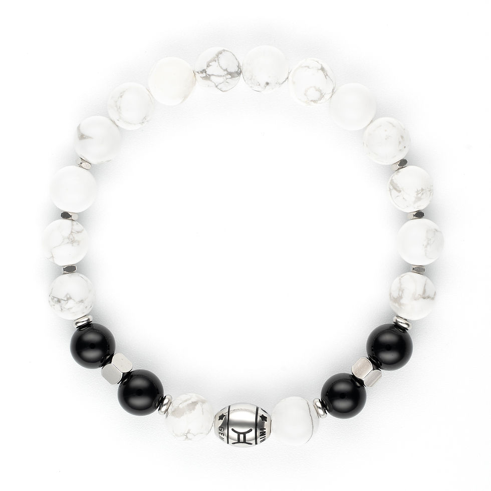 Thumbnail: Rocksology Men's Gemini Zodiac Bracelet - Howlite & Black Tourmaline