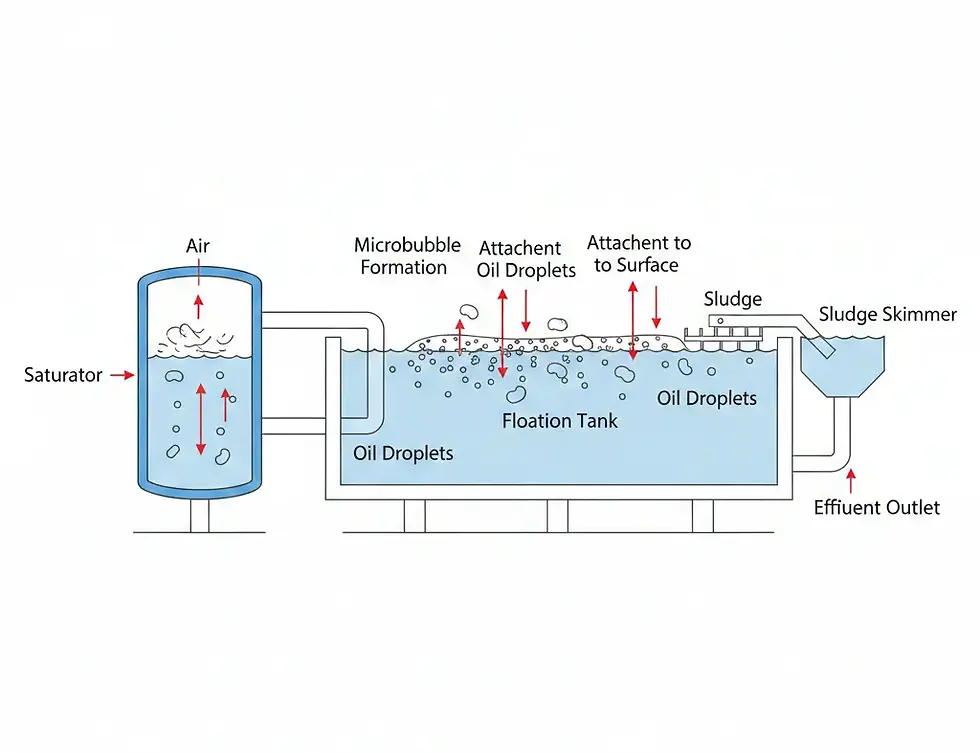 Dissolved air flotation system removing oil and grease using microbubble attachment