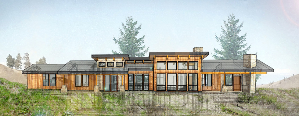 Exterior rendering of a mountain modern single-family home in Wenatchee, WA designed by modFORM llc.