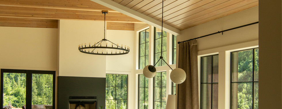 Interior living room of a mountain modern single-family home in Wenatchee, WA by modFORM llc.
