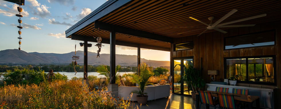 Exterior Columbia River view of a modern single-family residence in East Wenatchee, Washington, designed by modFORM LLC.