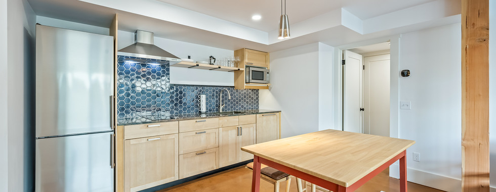 Interior ADU kitche of a historic renovation in Wenatchee, WA, designed by modFORM LLC.