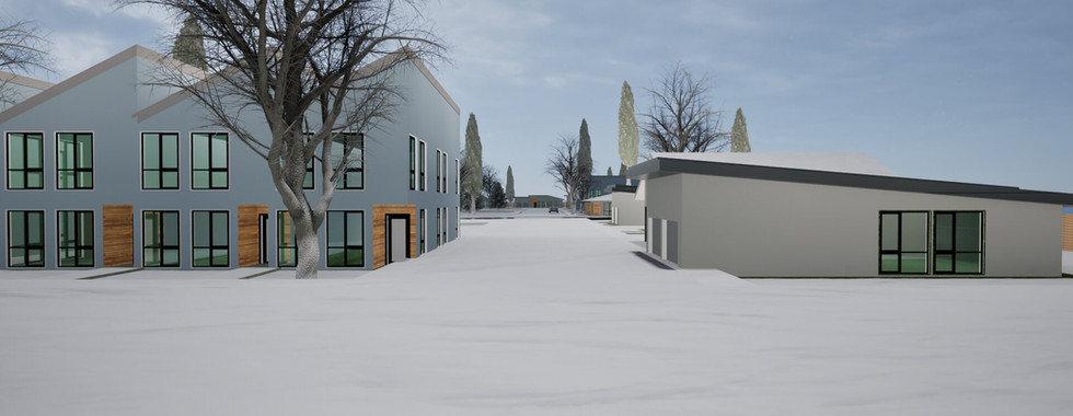 Closeup view of houses in a modern affordable housing project in Wenatchee, WA by modFORM llc.