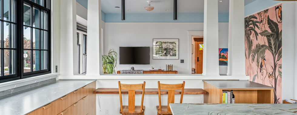 Interior new matching woodwork of a historic renovation in Wenatchee, WA, designed by modFORM LLC.