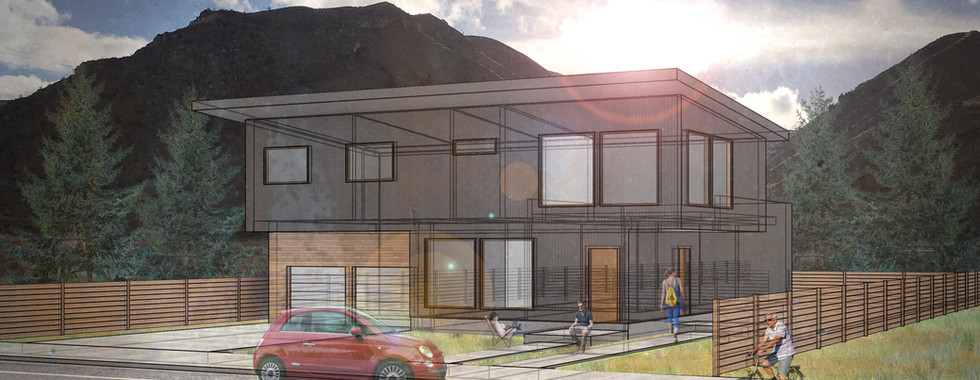 Exterior rendering of a modern single-family style home for affordable housing by modFORM LLC.