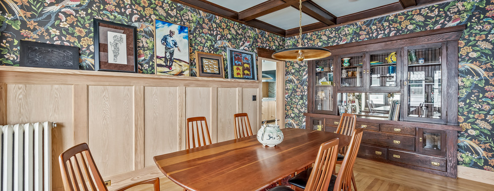 Interior dining room original woodwork of a historic renovation in Wenatchee, WA, designed by modFORM LLC.