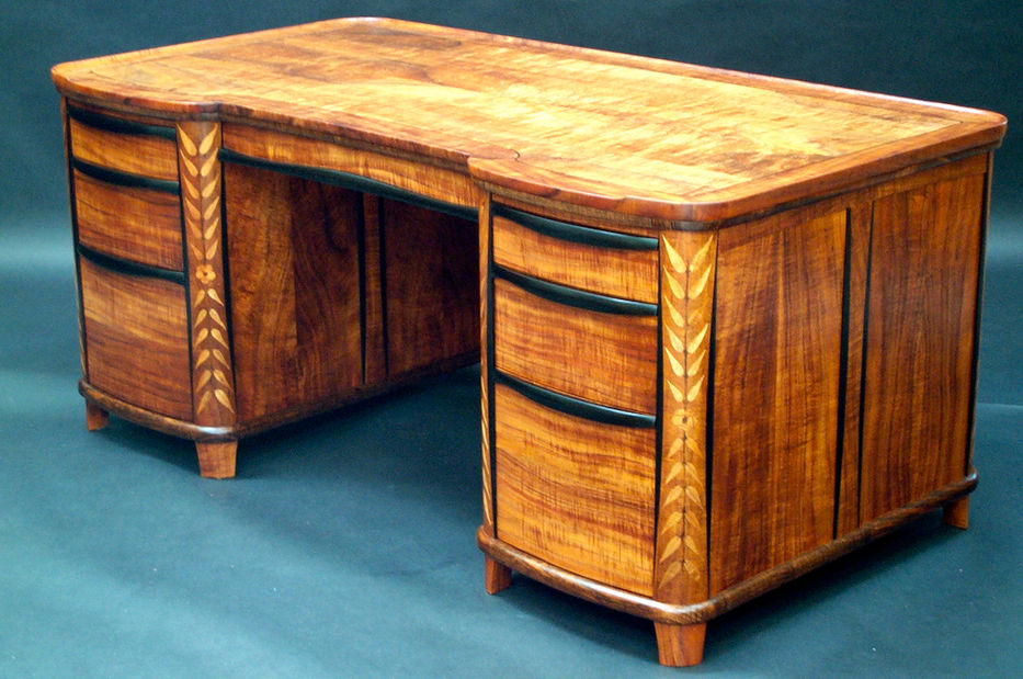 Custom Koa Wood Desk with Ebony Details