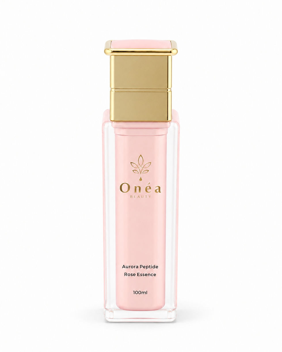 Onéa Aurora 極光胜肽玫瑰晶露,粉色透明瓶身與金色瓶蓋產品照
