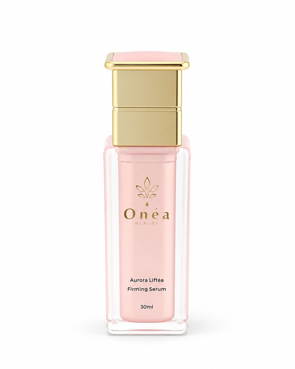 Onéa Aurora 極光拉提緊緻精華,粉色瓶身與金色瓶蓋產品照