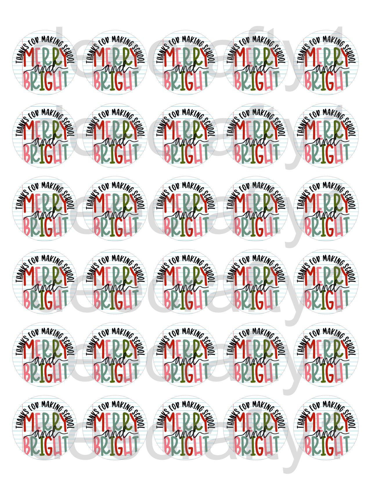 Teacher Merry and Bright 1.5" edible