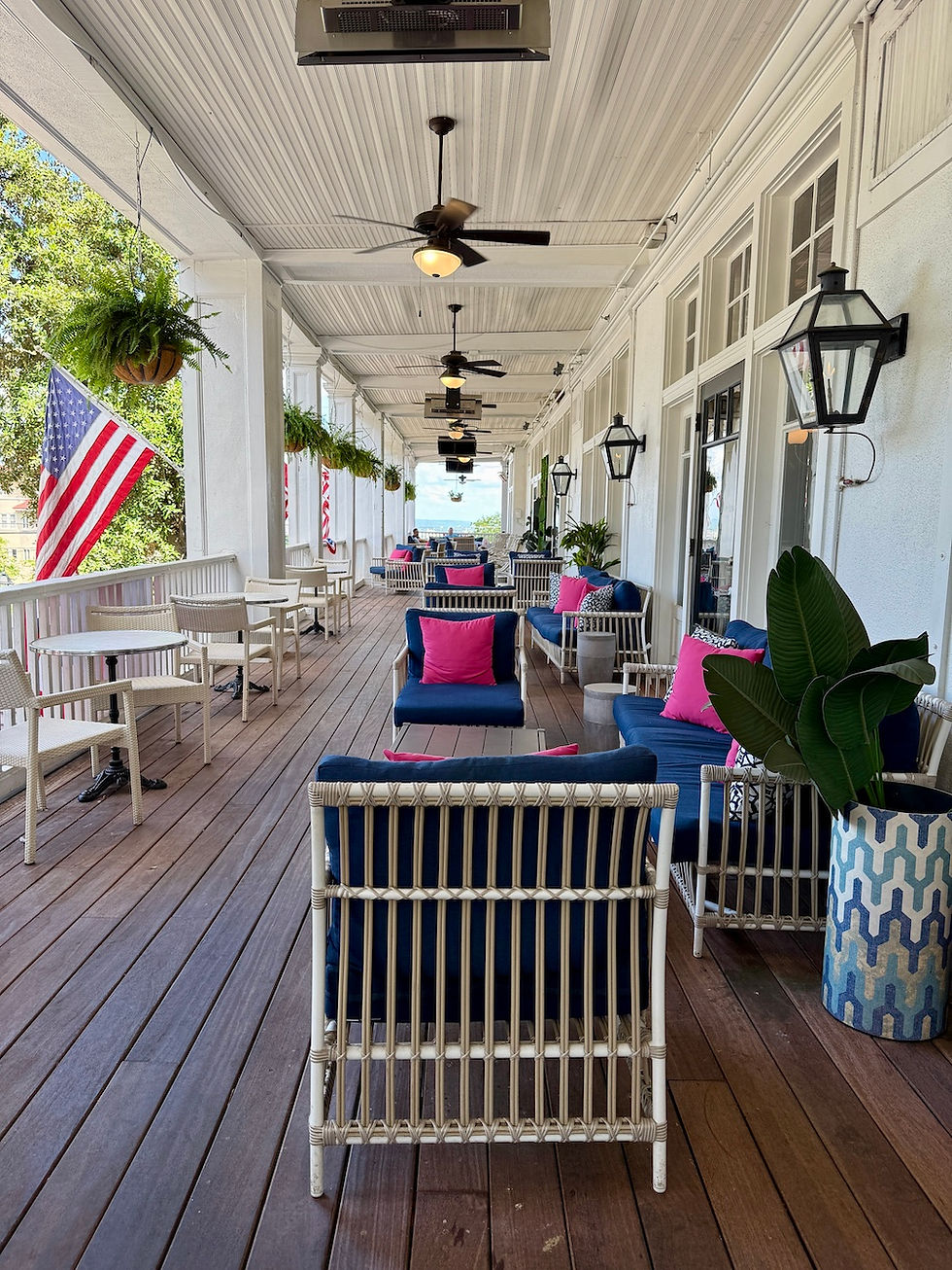 The beautiful veranda at the Partridge Inn