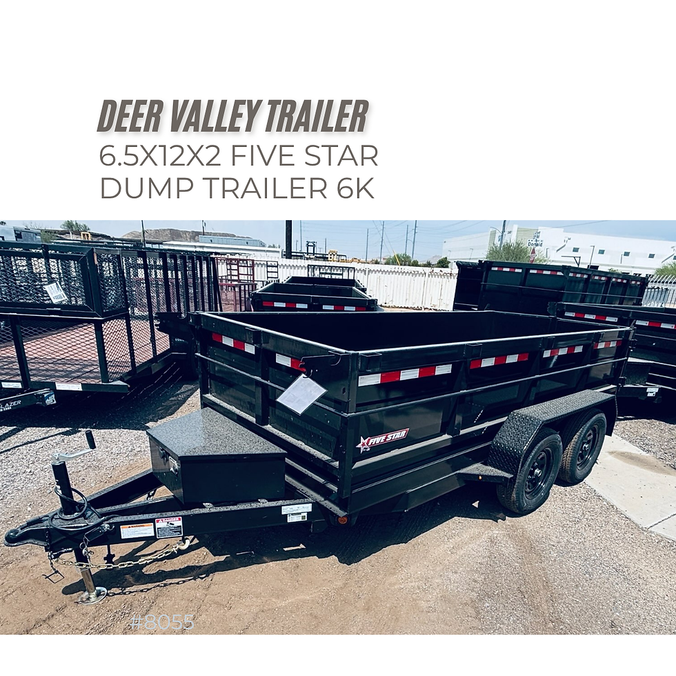 Side profile of black Five Star 12 foot tandem axle dump trailer with 24 inch steel sides and barn doors