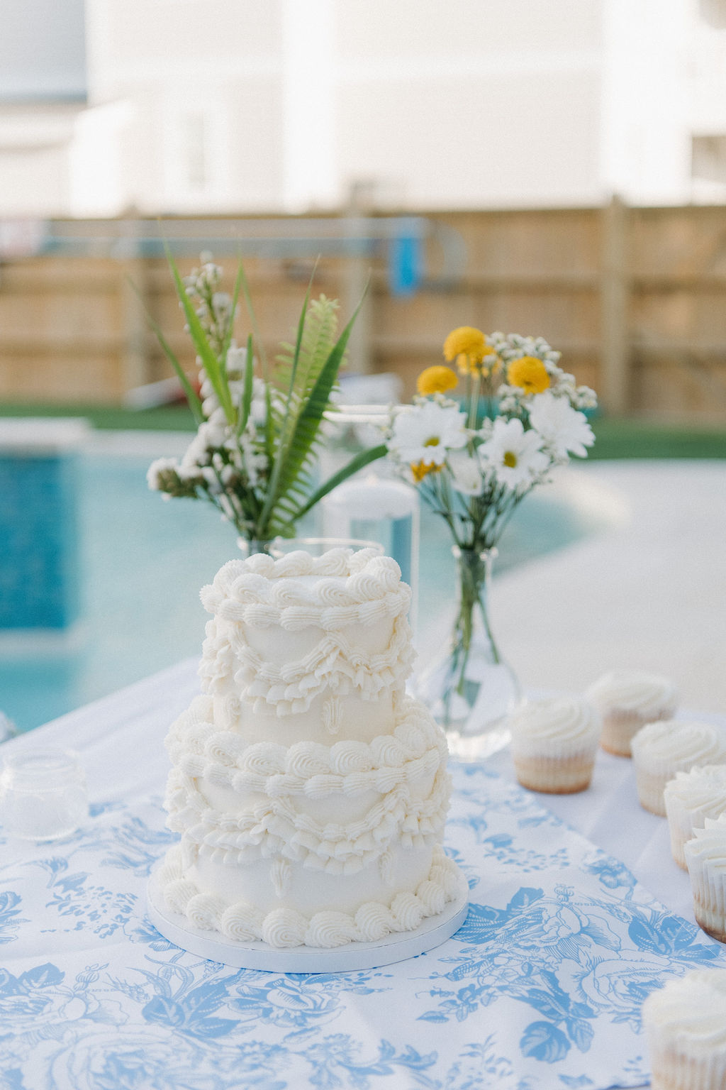 Coastal wedding cake during Outer Banks reception