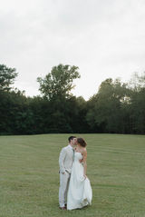 bride and groom greenery