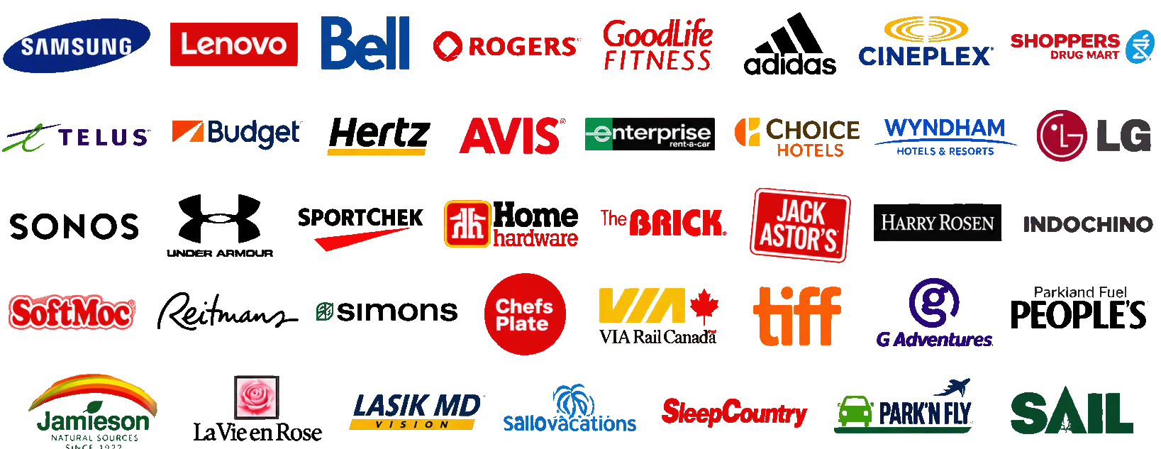 Vendors list - samsung,lenovo,bell,rogers,goodlife fitness, adidas, cineplex, shoppers drug mart and more.