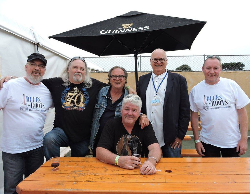 Stevie Connor, far left, with Australian music royalty, L to R: William Hutton, Dobe Newton, Derek Guiles, Neil Mitchell and seated Anthony O'Neill.