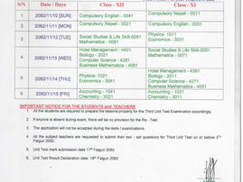 SCHEDULE OF THIRD UNIT TEST - 2082