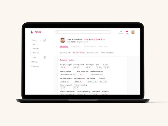 Maternity Caregiving Saas Tool displayed on a laptop screen