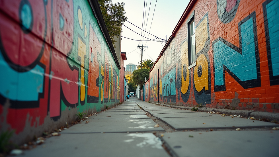 Eye-level view of the colorful murals in the Mission District