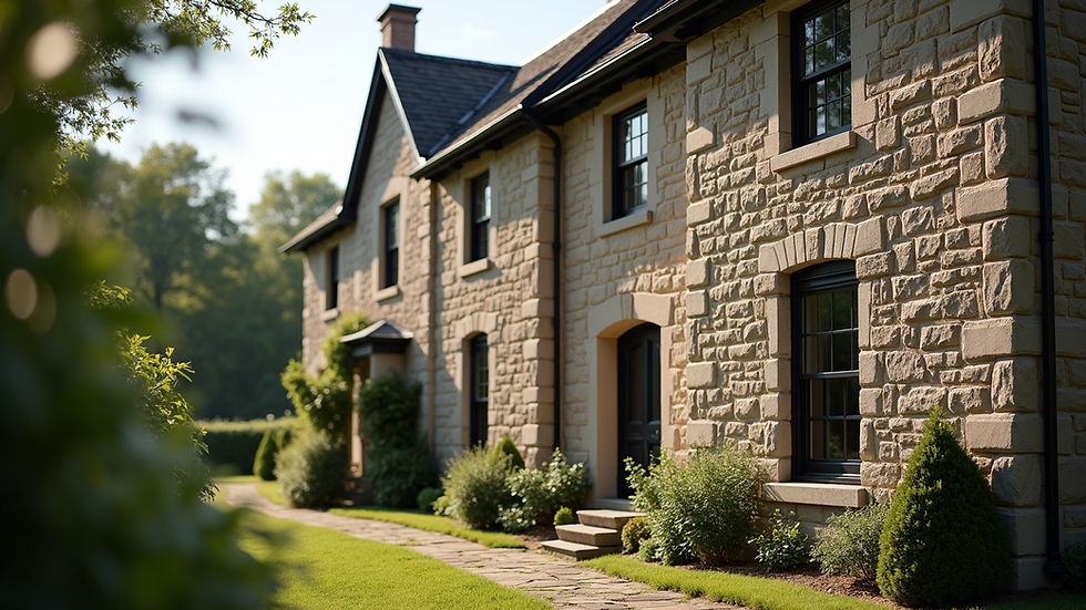 Close-up view of the Old Stone House exterior showing colonial architecture