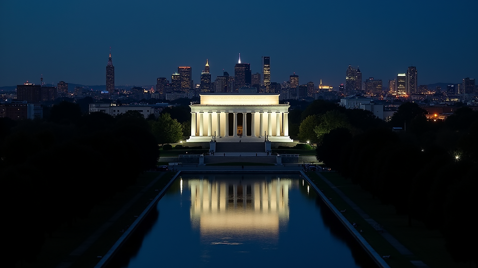 High angle view of the Lincoln Memorial illuminated at night